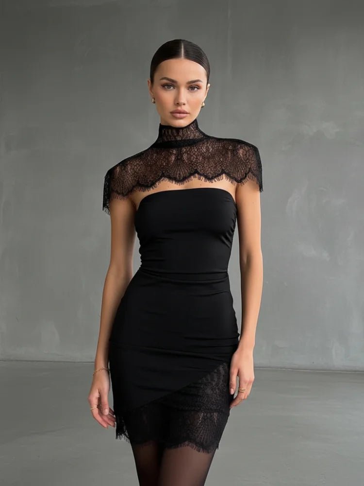 Maxi Abito Senza Spalline con Scialle a Mantella – Pizzo Patchwork, Slim, Sera - Veyla