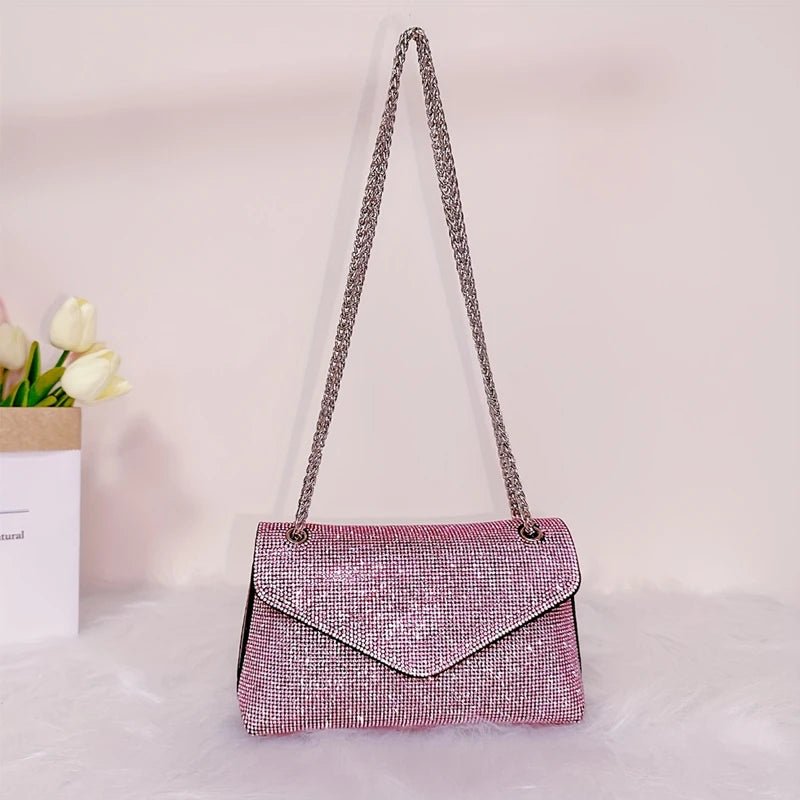Mini Pochette da Sera con Strass e Catena Argento - Veyla