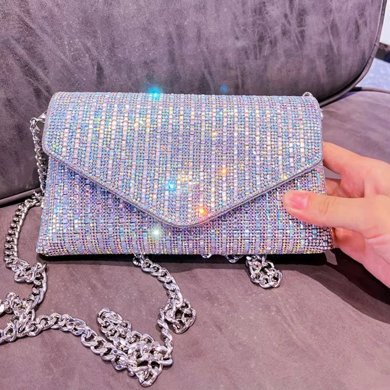 Mini Pochette da Sera con Strass e Catena Argento - Veyla