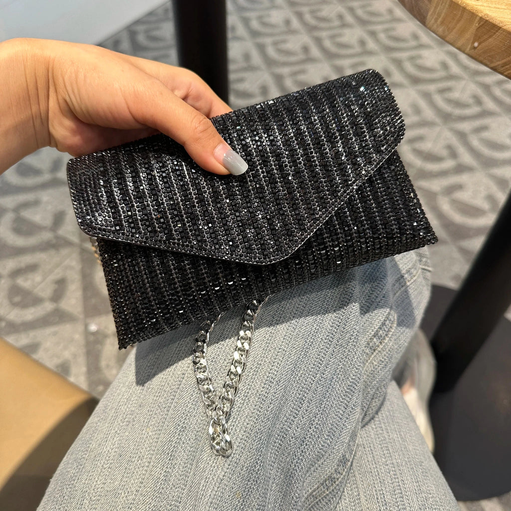 Mini Pochette da Sera con Strass e Catena Argento - Veyla