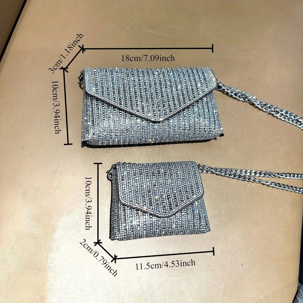 Mini Pochette da Sera con Strass e Catena Argento - Veyla