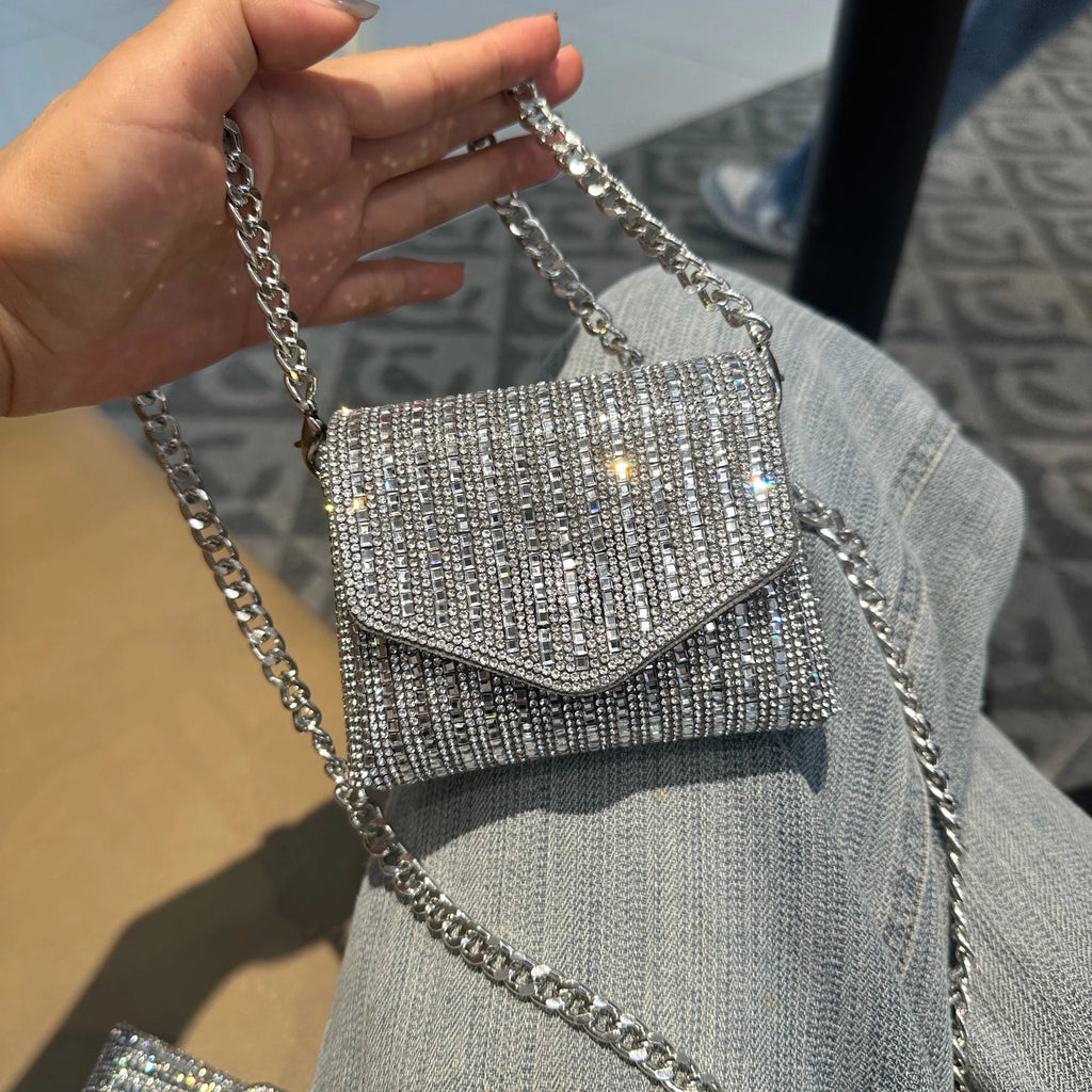 Mini Pochette da Sera con Strass e Catena Argento - Veyla