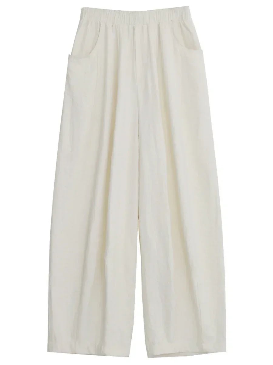 Pantaloni Donna Bianchi Wide Leg Plissé – A Vita Alta Casual Elegante - Veyla