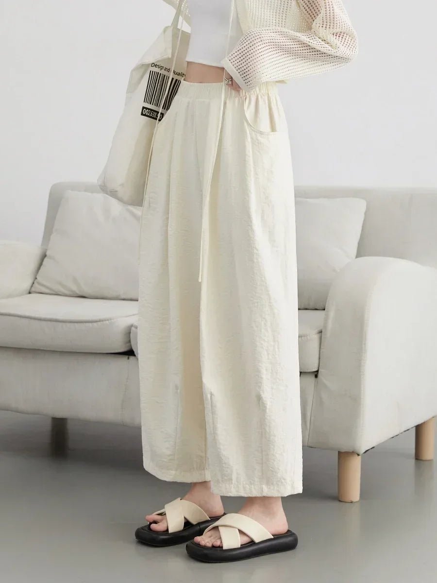 Pantaloni Donna Bianchi Wide Leg Plissé – A Vita Alta Casual Elegante - Veyla