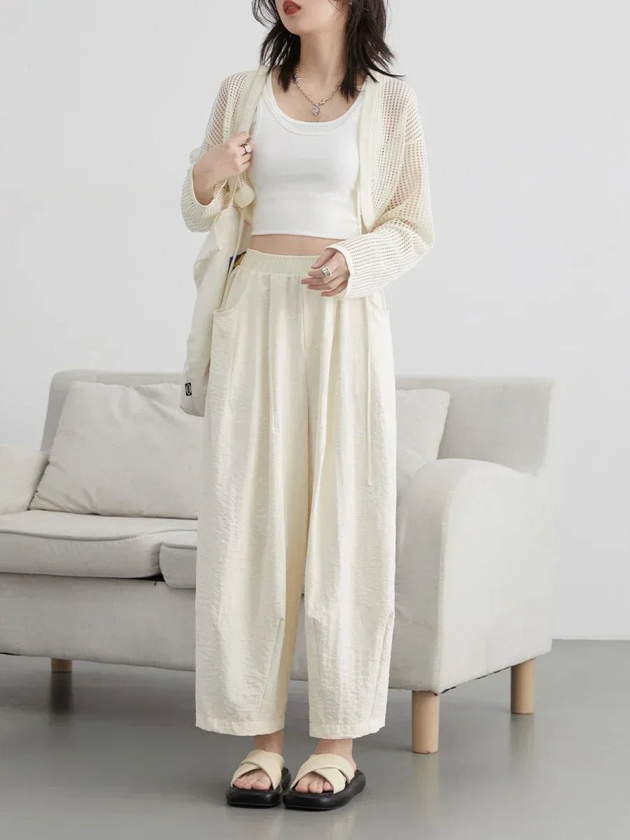 Pantaloni Donna Bianchi Wide Leg Plissé – A Vita Alta Casual Elegante - Veyla