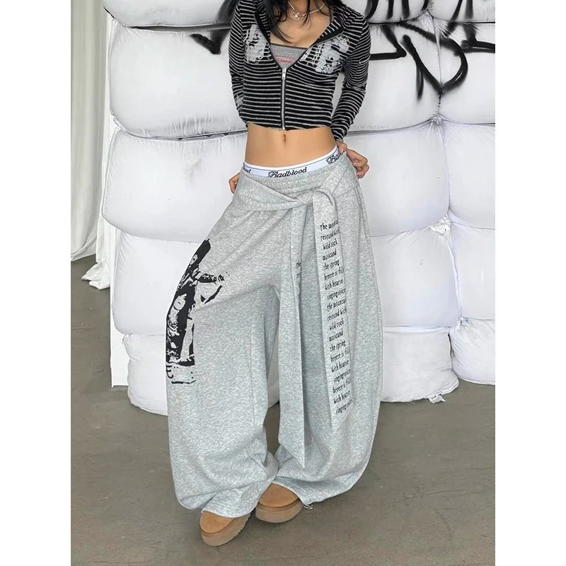 Pantaloni Donna Gothic Harajuku – Tuta Oversize con Stampa Lettering Y2k - Veyla