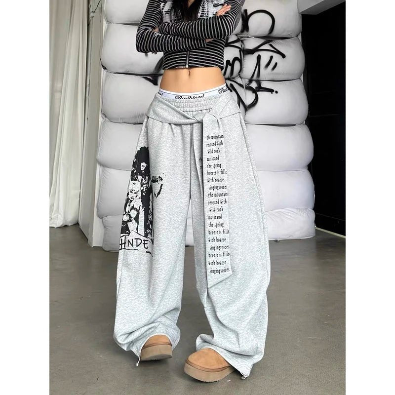 Pantaloni Donna Gothic Harajuku – Tuta Oversize con Stampa Lettering Y2k - Veyla