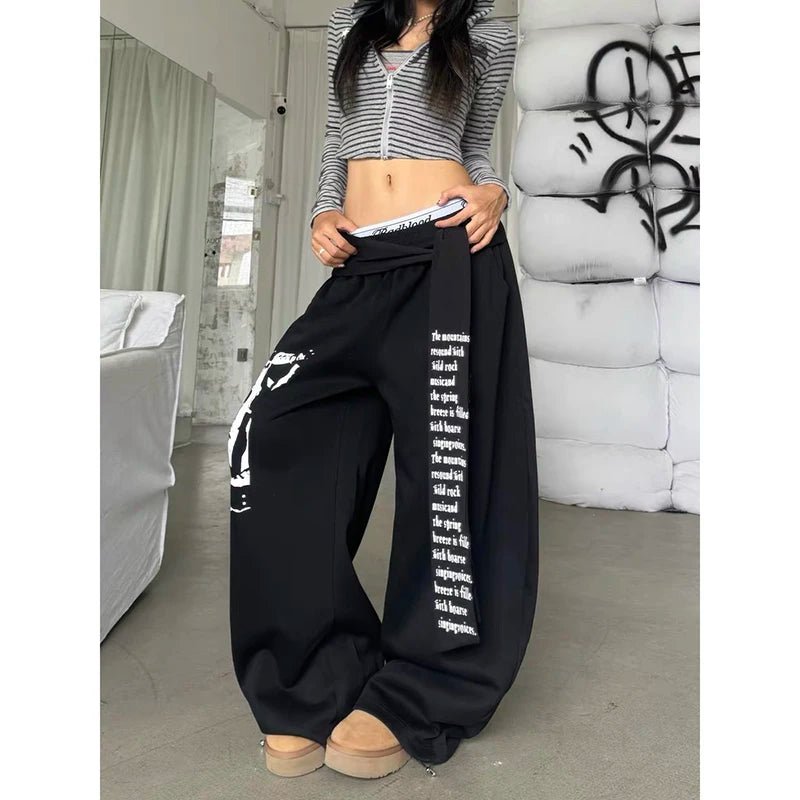 Pantaloni Donna Gothic Harajuku – Tuta Oversize con Stampa Lettering Y2k - Veyla