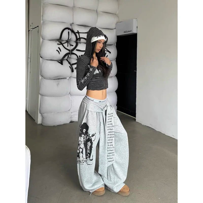 Pantaloni Donna Gothic Harajuku – Tuta Oversize con Stampa Lettering Y2k - Veyla