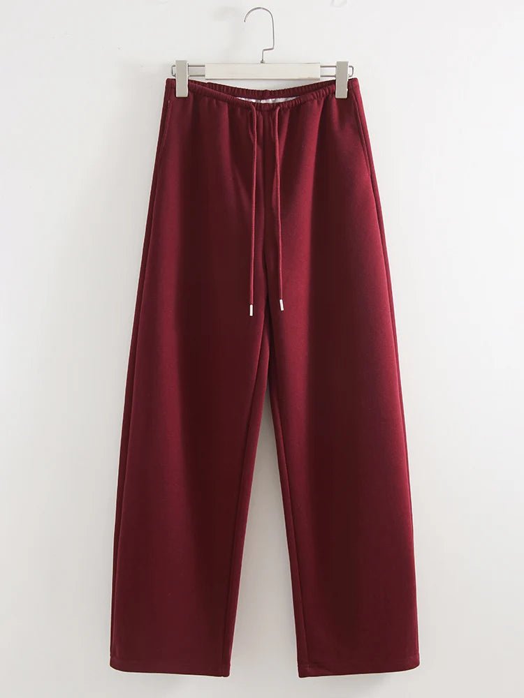 Pantaloni Jogger Donna Bordeaux – Gamba Dritta Wide Leg Sportivi Casual Cotone - Veyla