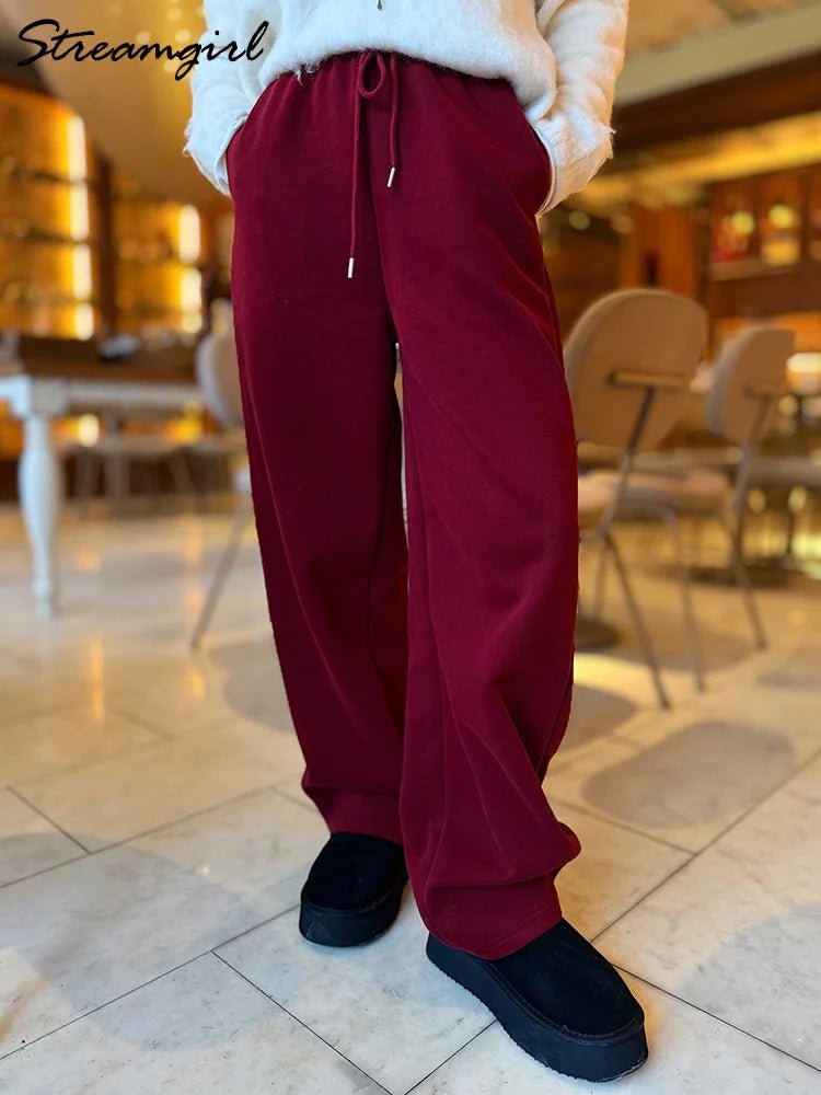 Pantaloni Jogger Donna Bordeaux – Gamba Dritta Wide Leg Sportivi Casual Cotone - Veyla