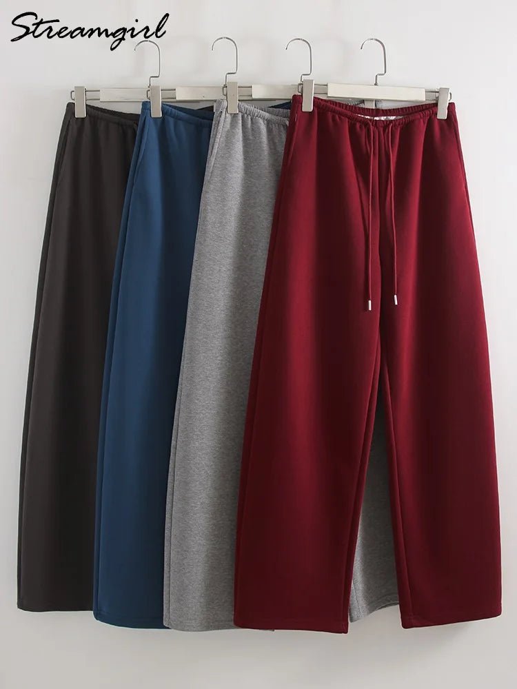 Pantaloni Jogger Donna Bordeaux – Gamba Dritta Wide Leg Sportivi Casual Cotone - Veyla