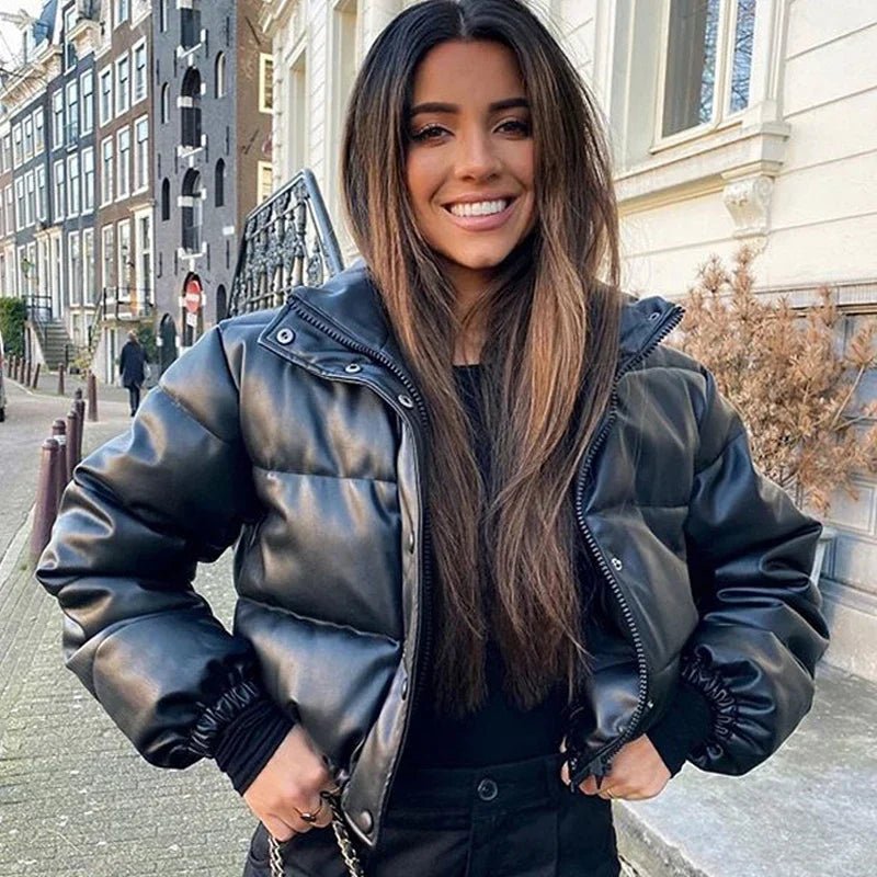 Parka Invernale Donna in Ecopelle Nera – Giacca Calda - Veyla