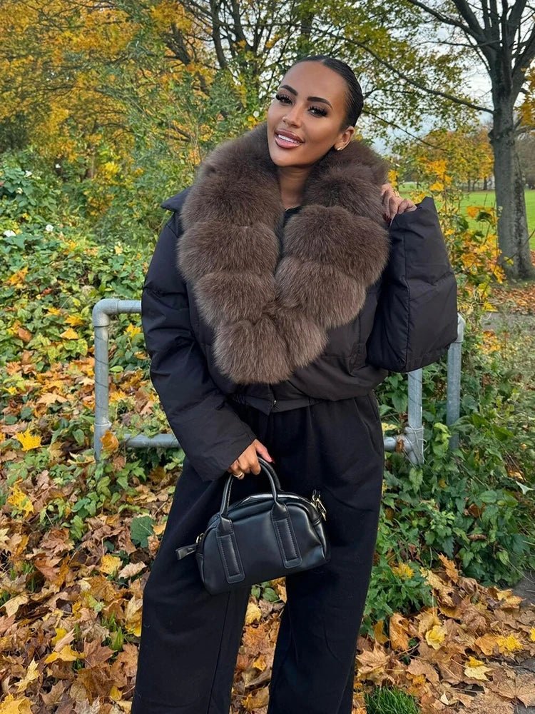 Piumino Corto Donna con Collo in Pelliccia Sintetica – Giacca Invernale Oversize con Zip - Veyla