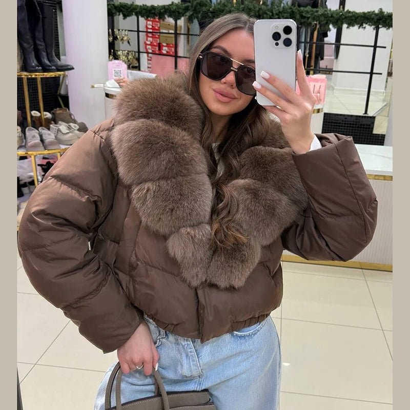 Piumino Corto Donna con Collo in Pelliccia Sintetica – Giacca Invernale Oversize con Zip - Veyla