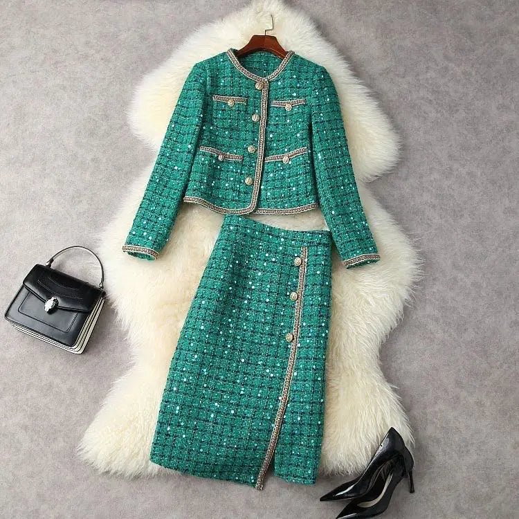 Set 2 Pezzi Vintage in Tweed Jacquard – Giacca e Minigonna Invernale - Veyla