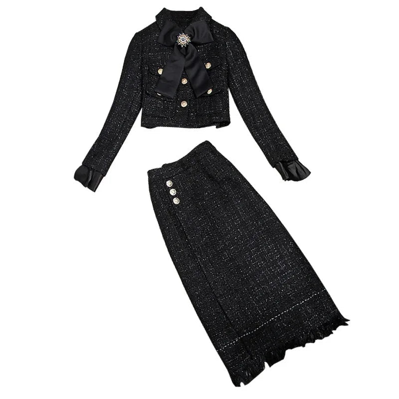 Set 2 Pezzi Vintage in Tweed Jacquard – Giacca e Minigonna Invernale - Veyla