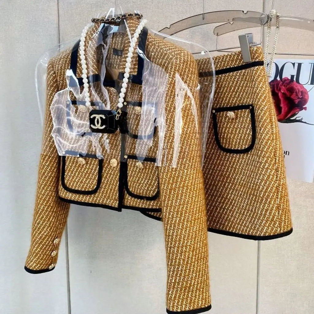 Set 2 Pezzi Vintage in Tweed Jacquard – Giacca e Minigonna Invernale - Veyla
