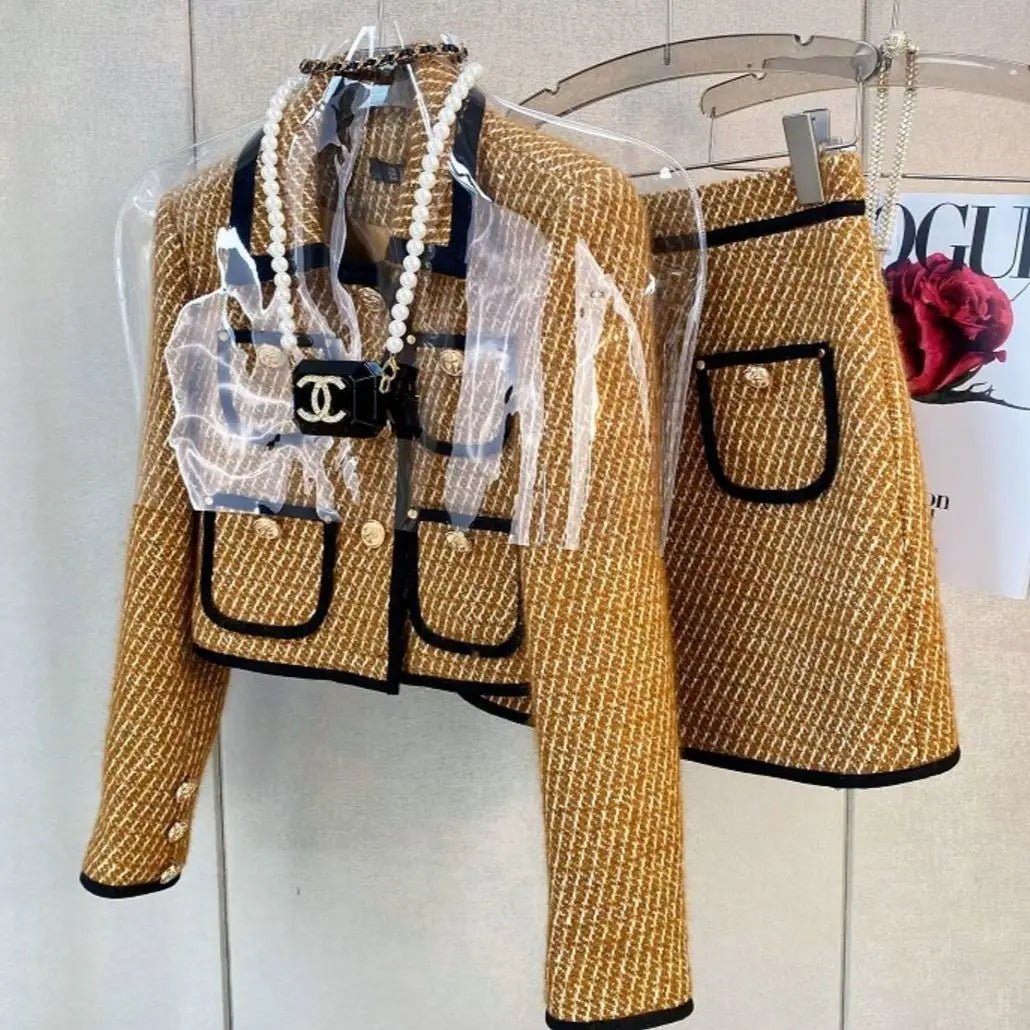 Set 2 Pezzi Vintage in Tweed Jacquard – Giacca e Minigonna Invernale - Veyla