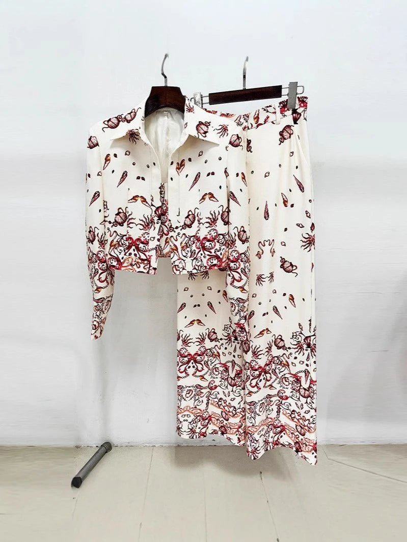 Set 3 Pezzi con Stampa Mondo Marino – Top, Giacca e Pantaloni - Veyla