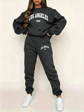 Set Donna Due Pezzi Felpa con Cappuccio – Stampa Lettering Fleece Sportswear Casual Invernale - Veyla