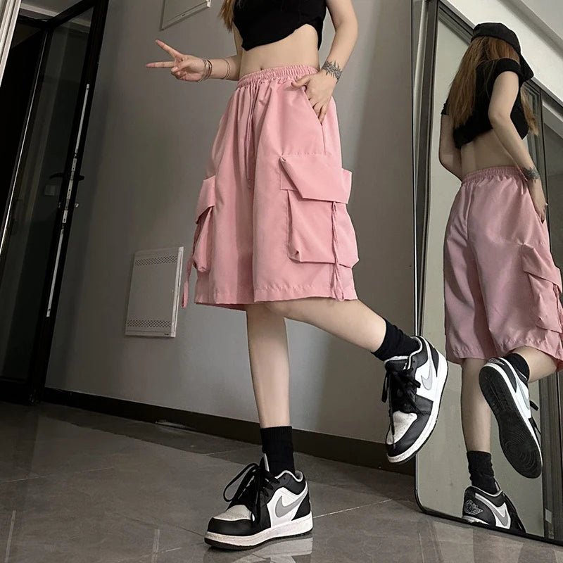 Shorts Donna Cargo Wide Leg – Pantaloncini a Vita Alta con Tasche Streetwear Estate - Veyla