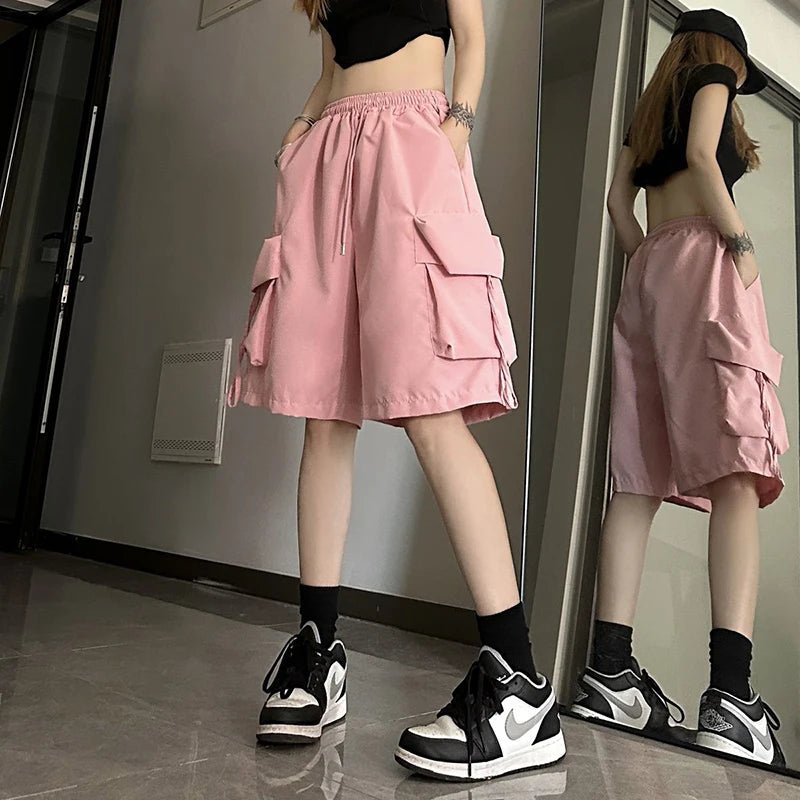 Shorts Donna Cargo Wide Leg – Pantaloncini a Vita Alta con Tasche Streetwear Estate - Veyla