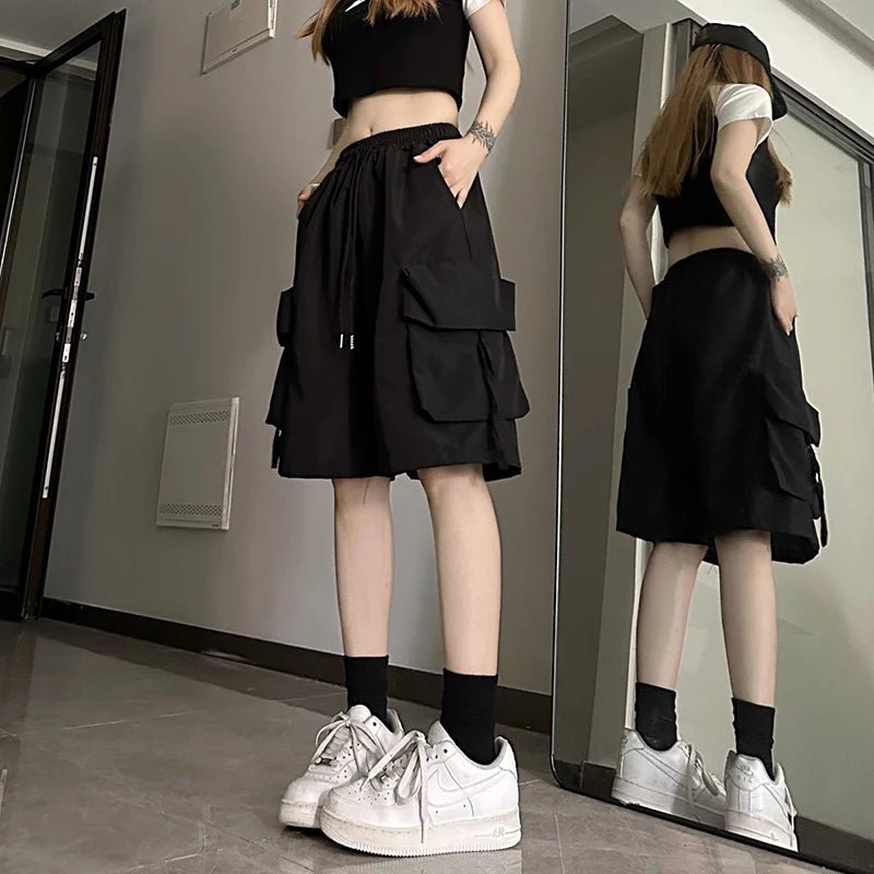 Shorts Donna Cargo Wide Leg – Pantaloncini a Vita Alta con Tasche Streetwear Estate - Veyla