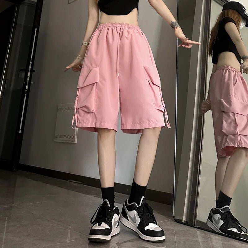 Shorts Donna Cargo Wide Leg – Pantaloncini a Vita Alta con Tasche Streetwear Estate - Veyla