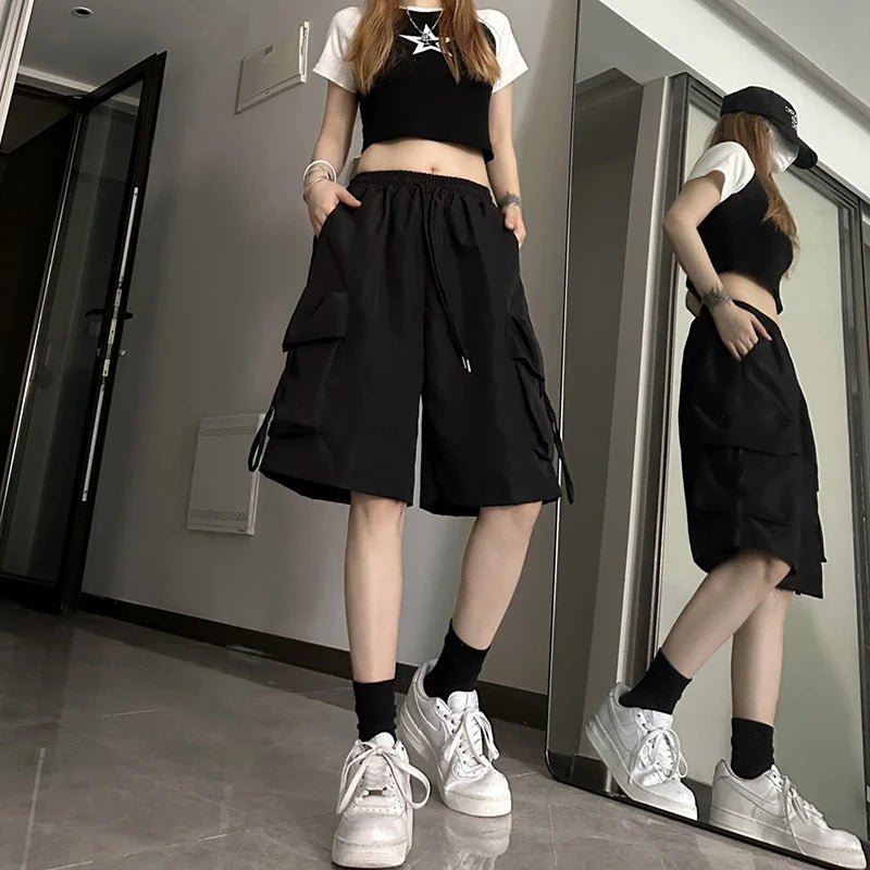 Shorts Donna Cargo Wide Leg – Pantaloncini a Vita Alta con Tasche Streetwear Estate - Veyla