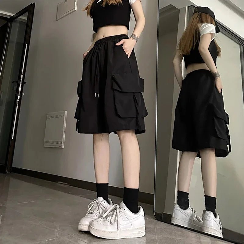 Shorts Donna Cargo Wide Leg – Pantaloncini a Vita Alta con Tasche Streetwear Estate - Veyla
