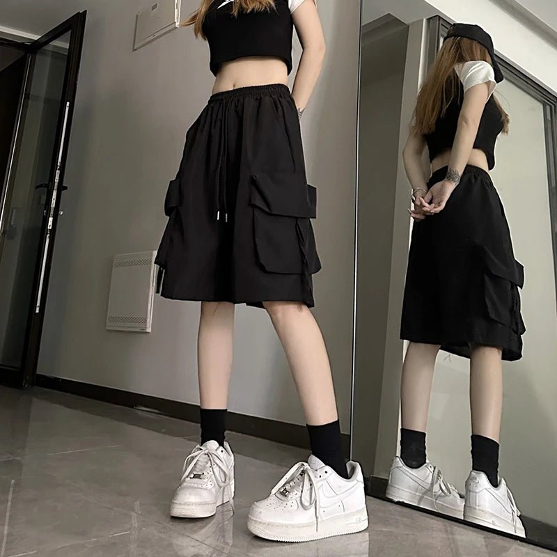 Shorts Donna Cargo Wide Leg – Pantaloncini a Vita Alta con Tasche Streetwear Estate - Veyla