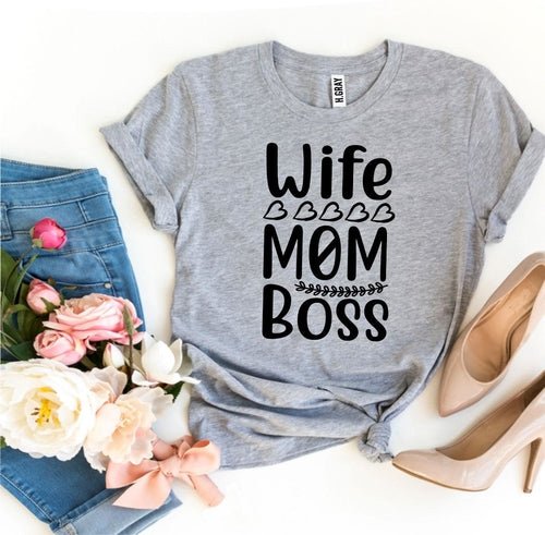 T-Shirt Donna Wife Mom Boss – Maglietta con Stampa Divertente Regalo Mamma Casual - Veyla