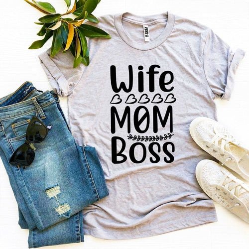 T-Shirt Donna Wife Mom Boss – Maglietta con Stampa Divertente Regalo Mamma Casual - Veyla