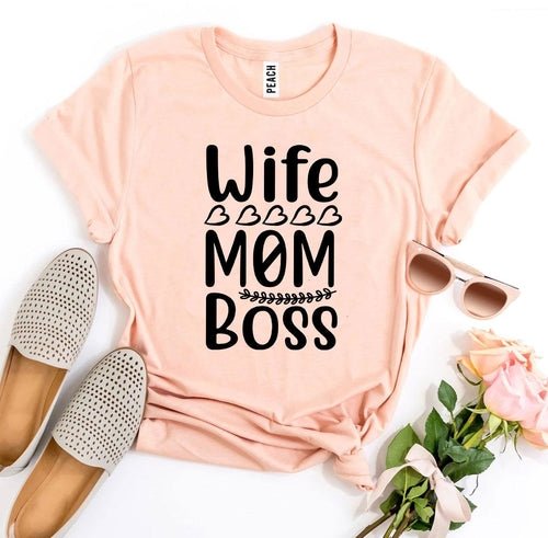 T-Shirt Donna Wife Mom Boss – Maglietta con Stampa Divertente Regalo Mamma Casual - Veyla
