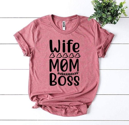T-Shirt Donna Wife Mom Boss – Maglietta con Stampa Divertente Regalo Mamma Casual - Veyla