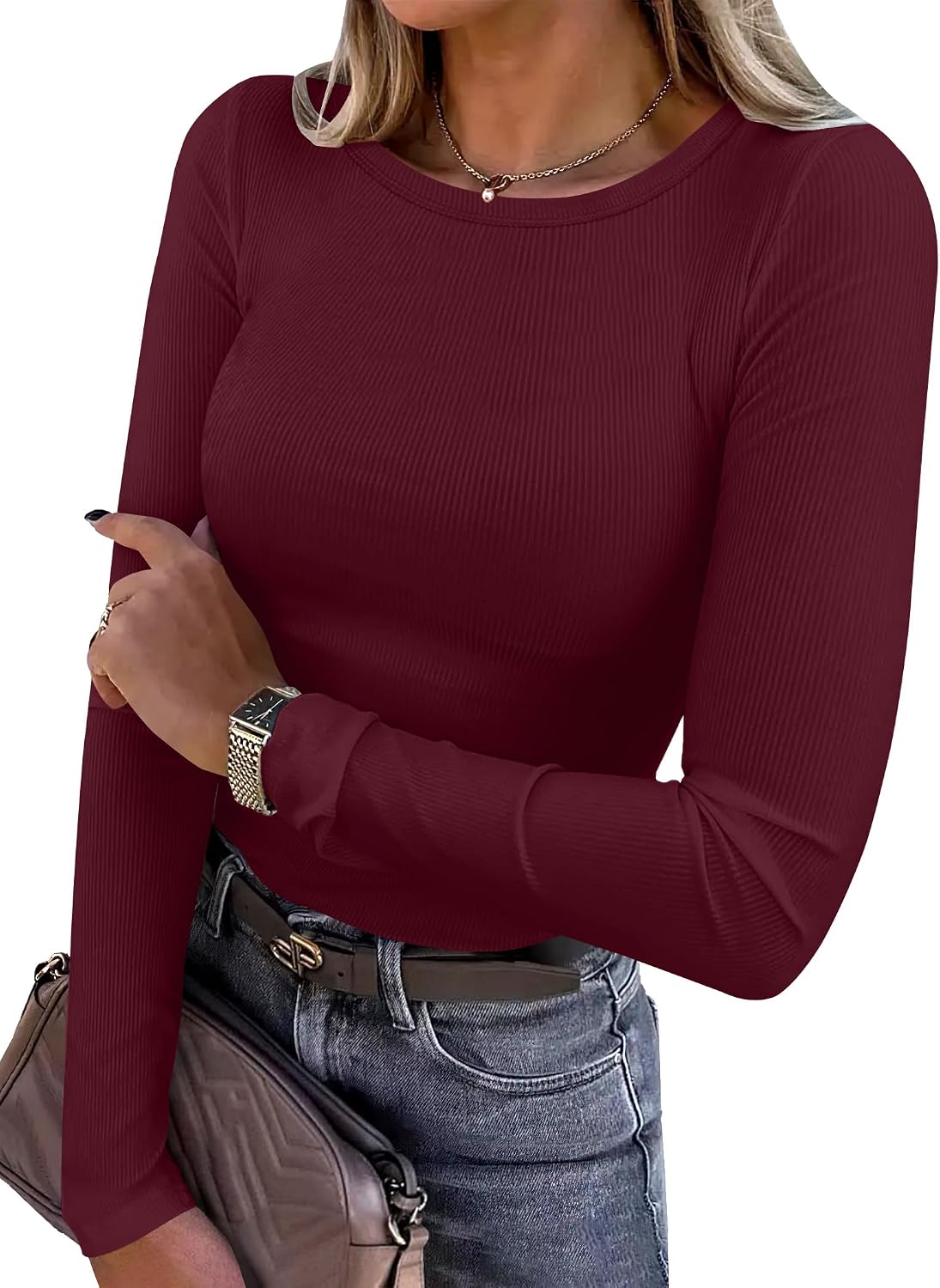 Top a Maniche Lunghe Costine ANRABESS – Aderente e Versatile - Veyla