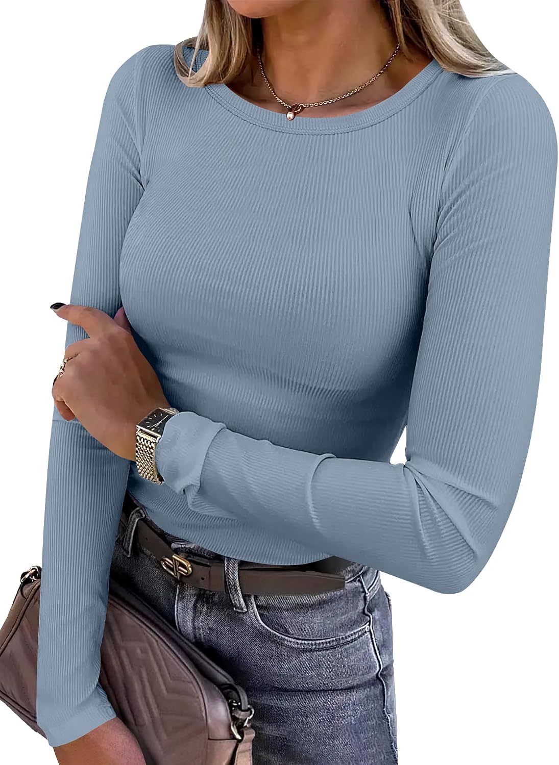 Top a Maniche Lunghe Costine ANRABESS – Aderente e Versatile - Veyla
