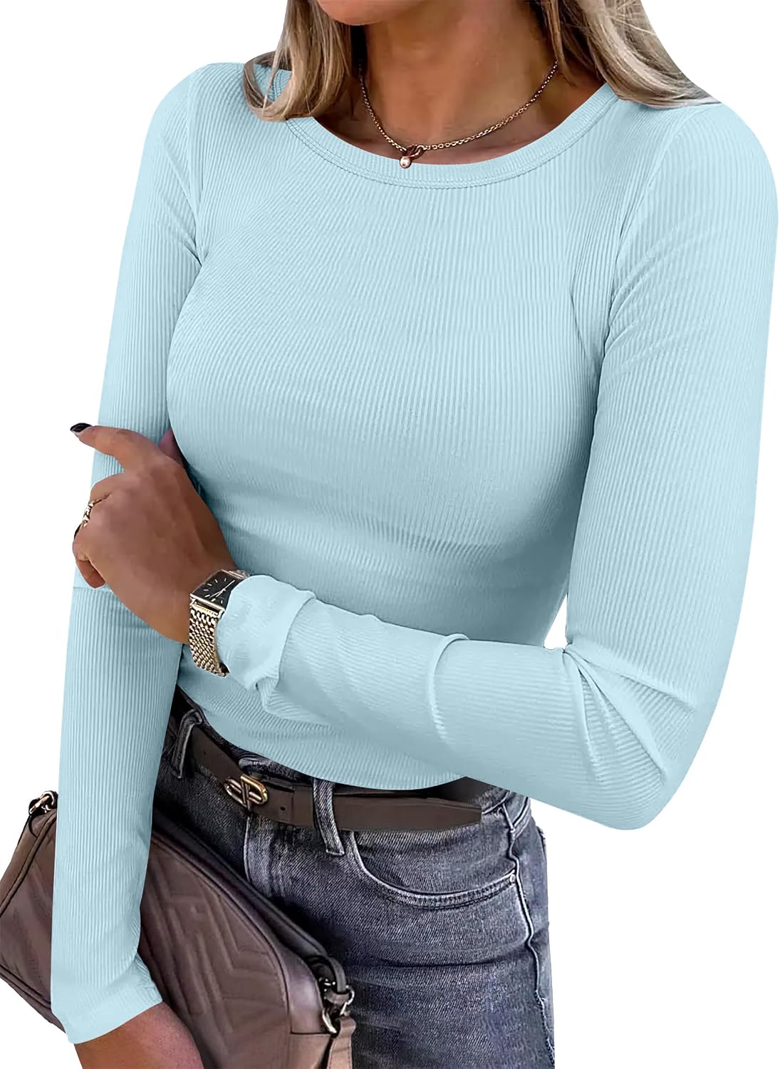 Top a Maniche Lunghe Costine ANRABESS – Aderente e Versatile - Veyla