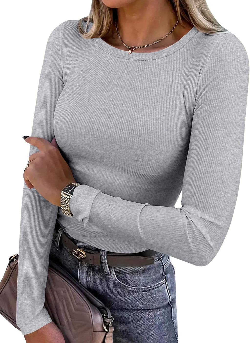 Top a Maniche Lunghe Costine ANRABESS – Aderente e Versatile - Veyla