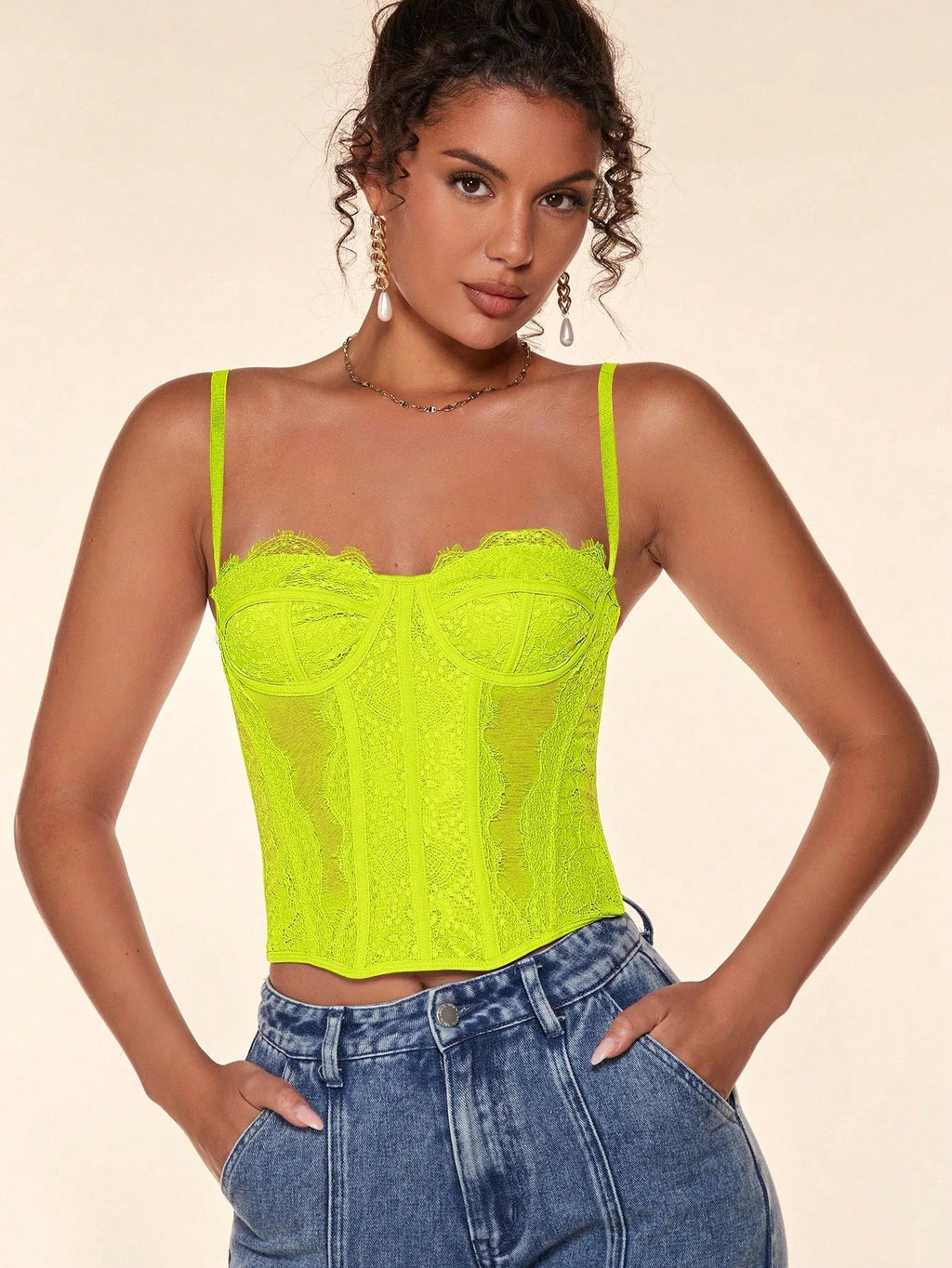 Top Corsetto Donna con Pizzo e Rete – Canotta Sexy Semi-Trasparente - Veyla
