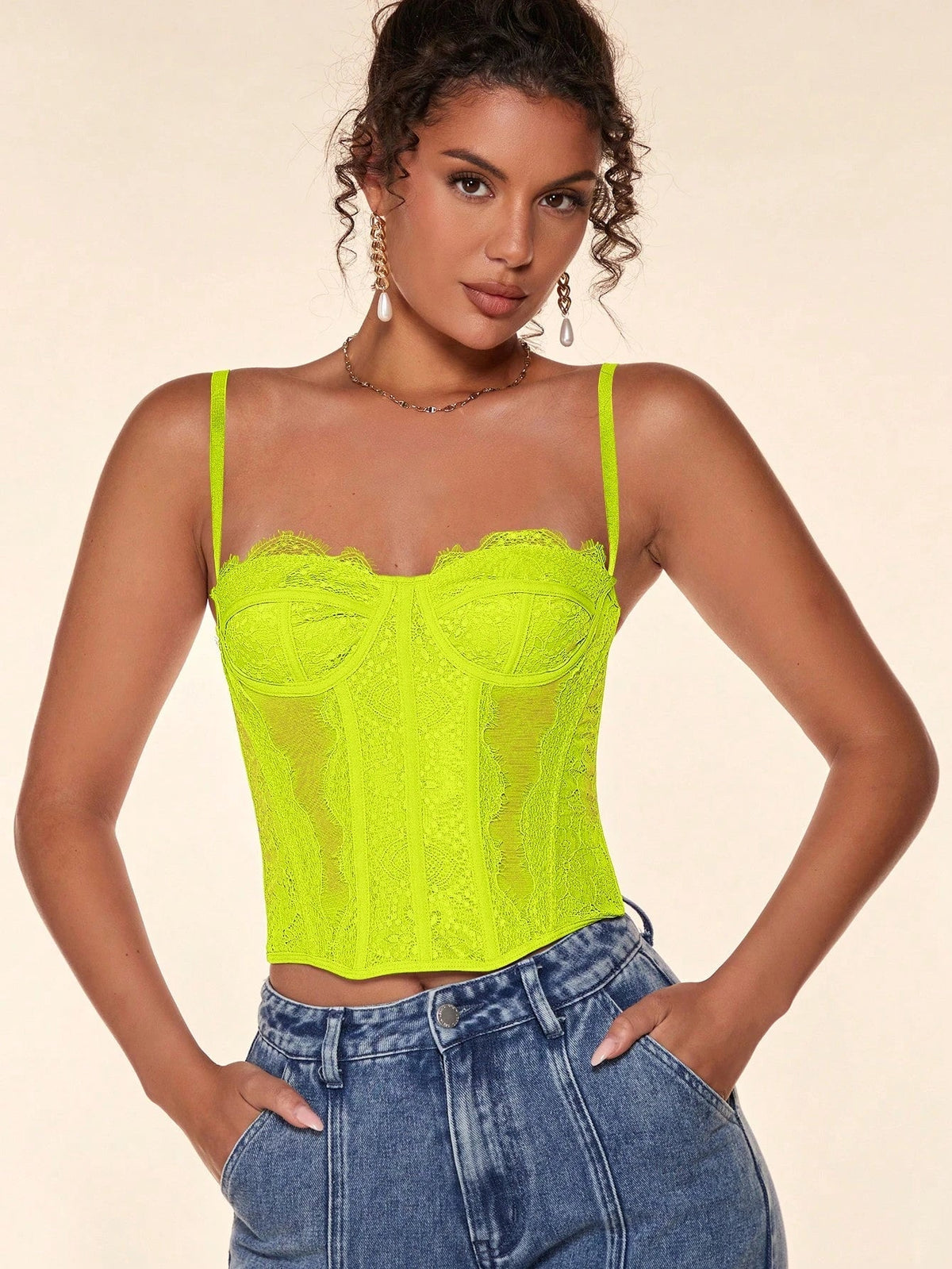 Top Corsetto Donna con Pizzo e Rete – Canotta Sexy Semi-Trasparente - Veyla