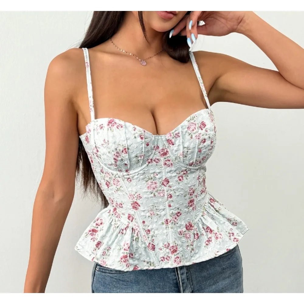 Top Corsetto Stampato Donna – Canotta Spalle Scoperte Stile Korean Chic - Veyla