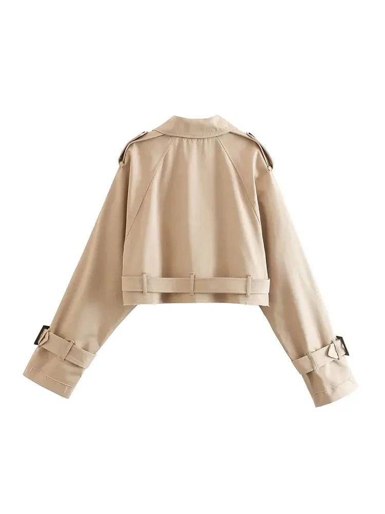 Trench Donna Crop con Cintura – Giacca Vintage Streetwear Doppiopetto Primavera - Veyla
