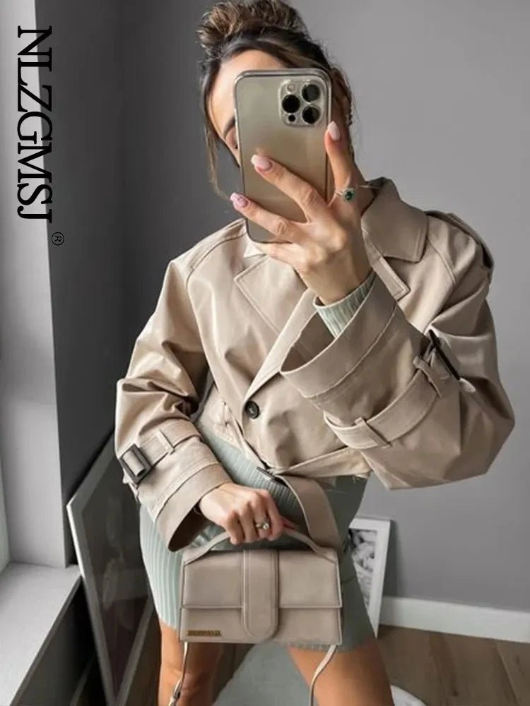 Trench Donna Crop con Cintura – Giacca Vintage Streetwear Doppiopetto Primavera - Veyla