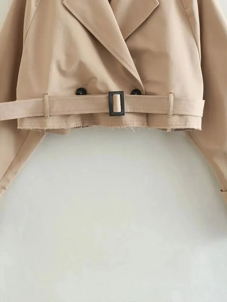 Trench Donna Crop con Cintura – Giacca Vintage Streetwear Doppiopetto Primavera - Veyla