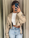 Trench Donna Crop con Cintura – Giacca Vintage Streetwear Doppiopetto Primavera - Veyla