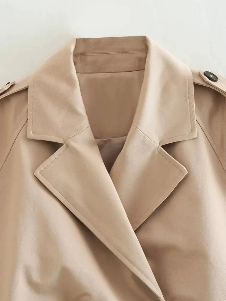 Trench Donna Crop con Cintura – Giacca Vintage Streetwear Doppiopetto Primavera - Veyla
