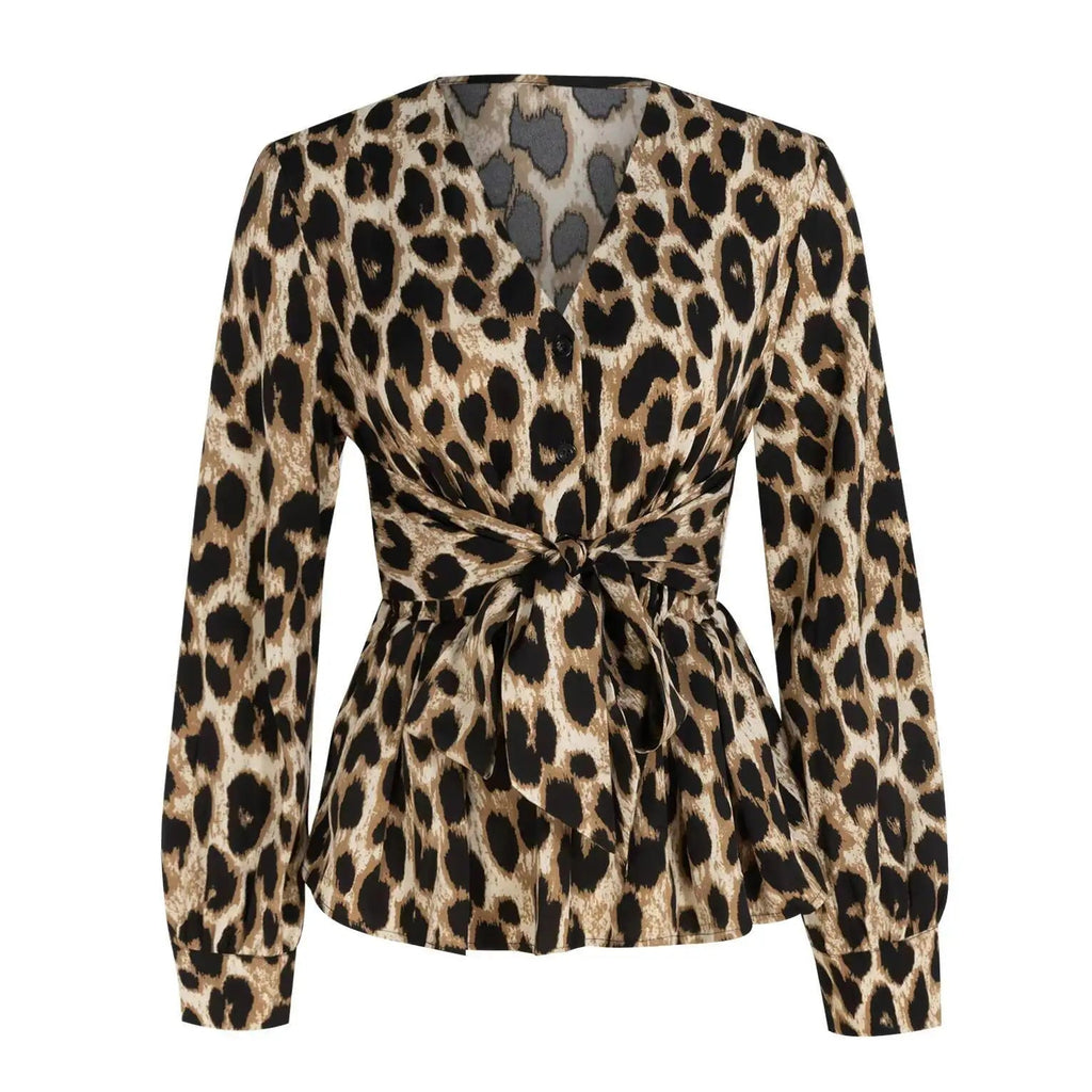 Veyla – Camicetta da donna primavera estate con stampa leopardata, scollo a V, - Veyla