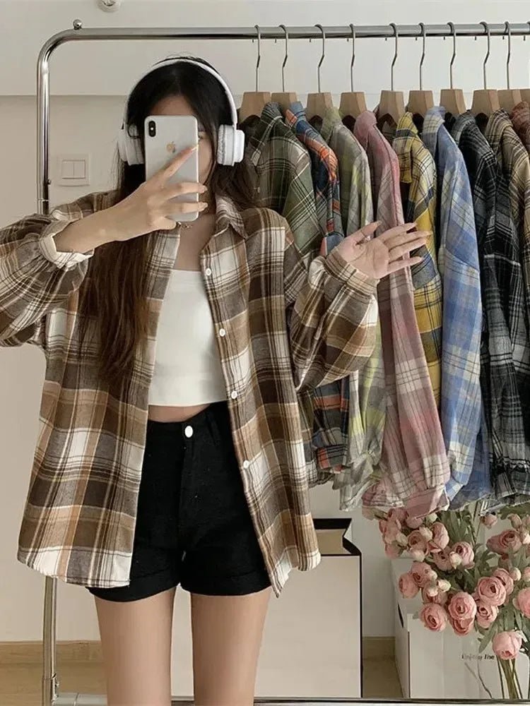 Veyla – Camicia a quadri Donna Moda Autunno Top a maniche lunghe Camicetta mon - Veyla